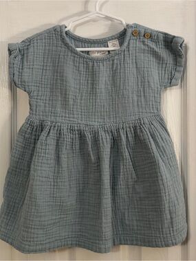 Little Planet Baby Girl Soft Blue Muslin Casual Dress Short Sleeve